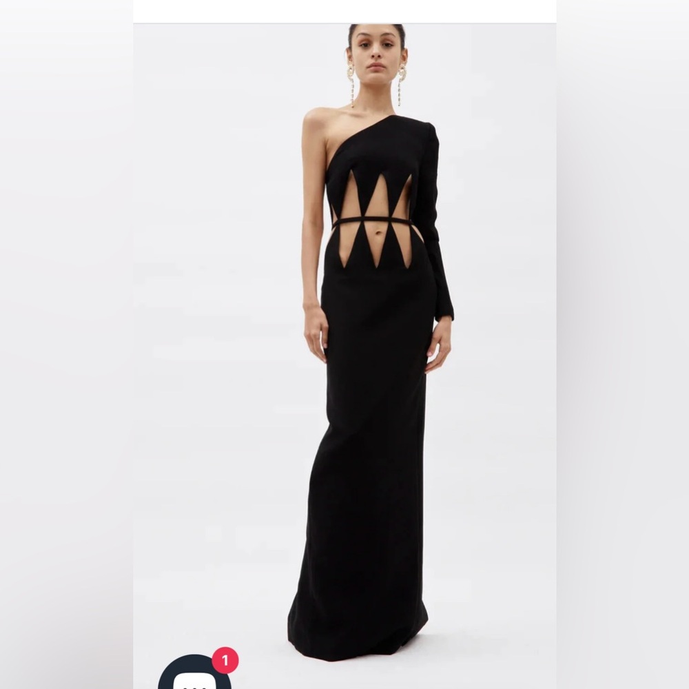 MONOT Black One Shoulder Diamond Cutout Dress